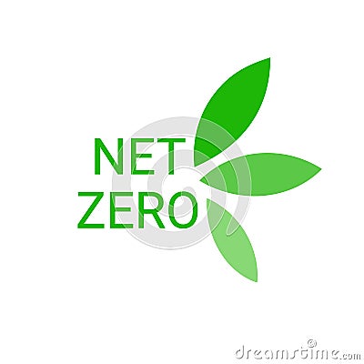 Net zero label, CO2 neutral green icon with leaves. Eco friendly isolated design Vector Illustration