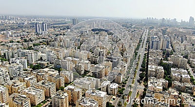 Netanya Israel from a bird's eye view. Top-down view of the city during the Yom Kippur holiday Editorial Stock Photo