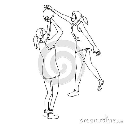 Netball Player Shooting and Blocking the Ball Continuous Line Drawing Vector Illustration