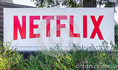 Netflix Corporate Headquarters and Logo Editorial Stock Photo