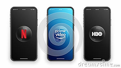 Netflix Prime Video HBO Logo On Iphone Screen Vector Set Vector Illustration