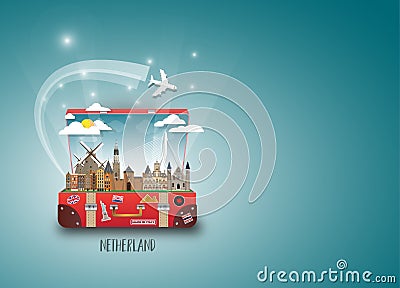 Netherland Landmark Global Travel And Journey paper background. Vector Illustration