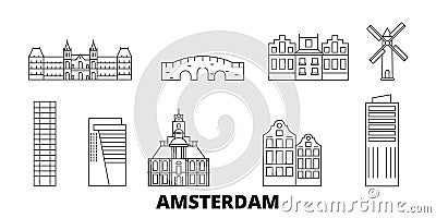 Netherlands, Amsterdam City line travel skyline set. Netherlands, Amsterdam City outline city vector illustration Vector Illustration