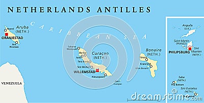 Netherlands Antilles Political Map Vector Illustration