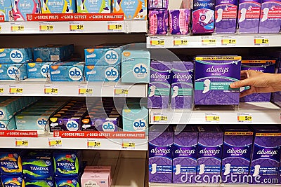 Feminine products in a store Editorial Stock Photo