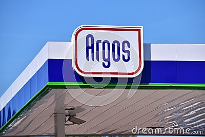 Logotype of the Argos oil company Editorial Stock Photo