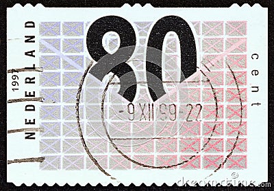 NETHERLANDS - CIRCA 1997: A stamp printed in the Netherlands shows Numeral on Envelope with Top Flap Self-adhesive, circa 1997. Editorial Stock Photo