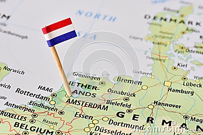 Netherlands flag on map Stock Photo