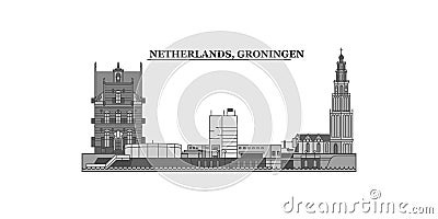 Netherlands, Groningen city skyline isolated vector illustration, icons Vector Illustration