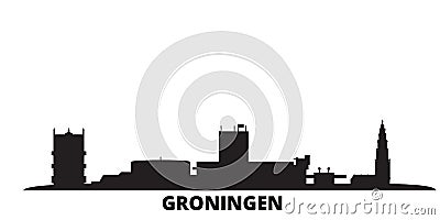 Netherlands, Groningen city skyline isolated vector illustration. Netherlands, Groningen travel black cityscape Vector Illustration