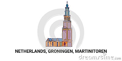Netherlands, Groningen, Martinitoren, travel landmark vector illustration Vector Illustration