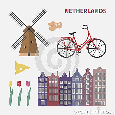 Netherlands icon set in flat style. Stock Photo