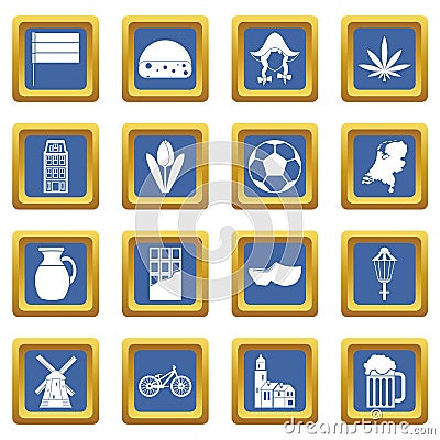 Netherlands icons set blue Vector Illustration