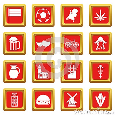 Netherlands icons set red Vector Illustration