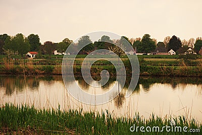 Netherlands, Limburg, Roermond, Maasplassen, Meuse River, 4302021, 134 p.m., landscape on the banks of the river. Editorial Stock Photo