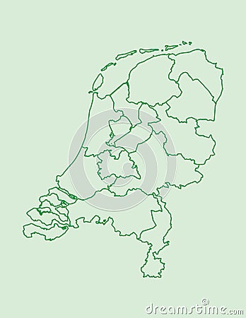 Netherlands map with different provinces using green lines on light background vector Vector Illustration