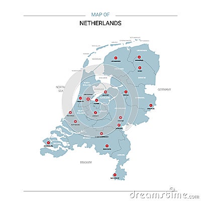 Netherlands map vector with red pin Vector Illustration