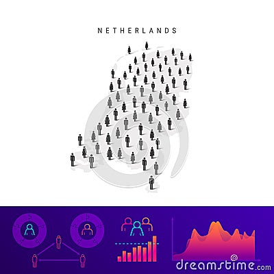 Netherlands people icon map. Detailed vector silhouette. Mixed crowd of men and women. Population infographics Vector Illustration