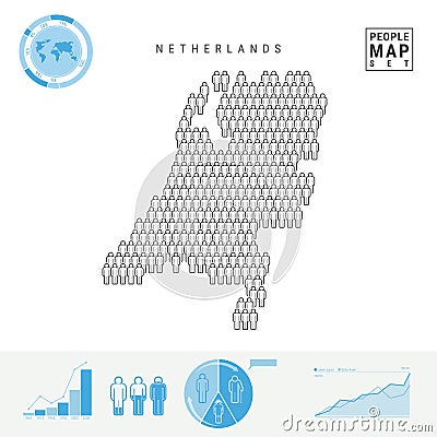 Netherlands People Icon Map. Stylized Vector Silhouette of Holland. Population Growth and Aging Infographics Stock Photo