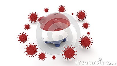 Netherlands piggy bank attacked by coronavirus, economy and savings in crisis 3D rendering Stock Photo