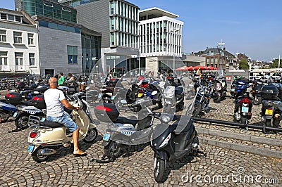 Mopeds are banned in the city center in Maastricht Editorial Stock Photo