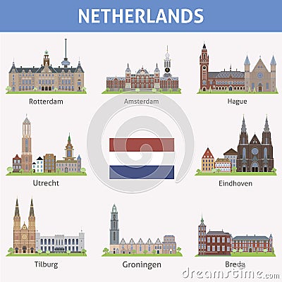 Netherlands. Symbols of cities Vector Illustration