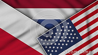 Netherlands United States of America Poland Flags Together Fabric Texture Illustration Stock Photo