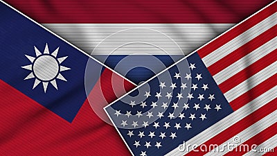 Netherlands United States of America Taiwan Flags Together Fabric Texture Illustration Stock Photo