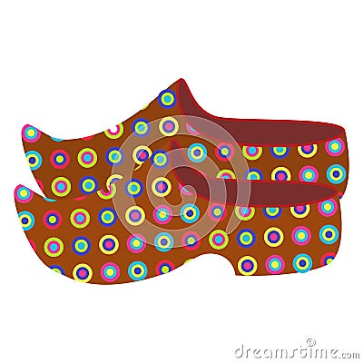 Netherlands. Vector image of traditional wooden shoes with a pattern in colorful polka dots Vector Illustration