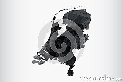 Netherlands watercolor map vector illustration of black color on light background using paint brush in paper page Vector Illustration