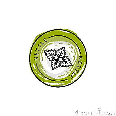 Nettle leaf badge and icon in trend linear and hand draw style - Vector Logo Emblem of Nettle Vector Illustration