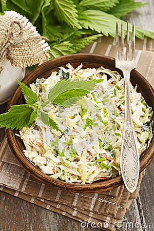 Nettle salad with cabbage Stock Photo