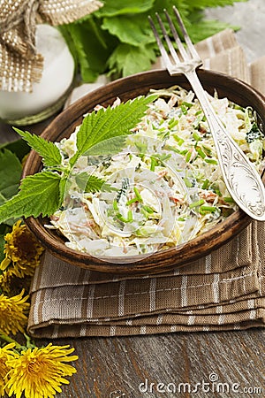 Nettle salad with cabbage Stock Photo