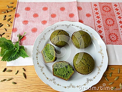 Nettles green muffins with cardamom Stock Photo