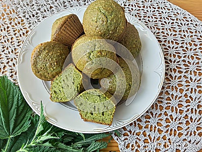 Nettles green muffins with ginger and cardamom Stock Photo