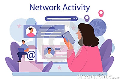 Network activity. Customer attention and business communication monitoring Vector Illustration