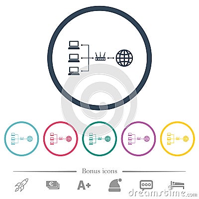Network address translation flat color icons in round outlines Stock Photo