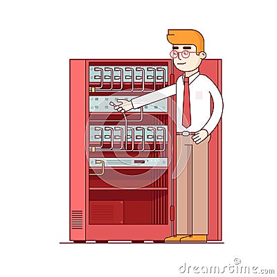 Network admin working with equipment Vector Illustration