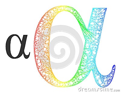 Net Alpha Greek Lowercase Letter Web Mesh Icon with Spectrum Gradient Vector Illustration