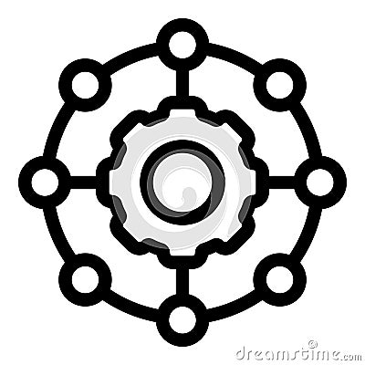 Network automation icon showing a central gear connecting to multiple nodes Stock Photo