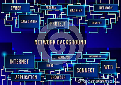 Network background, binary circuit board future technology, blue cyber security concept background, high speed digital internet. Vector Illustration