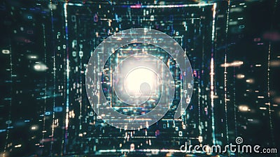 Network Background Concept. A Flying Through Digital Data Tunnel, Technology. Made Of Digital Nodes And Connection Paths Stock Photo