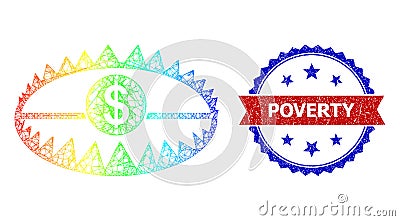 Network Bank Trap Mesh Icon with Spectrum Gradient and Grunge Bicolor Poverty Watermark Vector Illustration