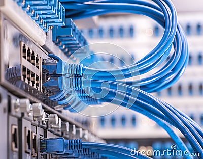 Network cable closeup with fiber optical Stock Photo