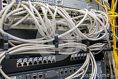 Network cables in the connector Stock Photo