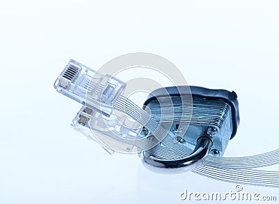 Network cables locked with padlock. Stock Photo