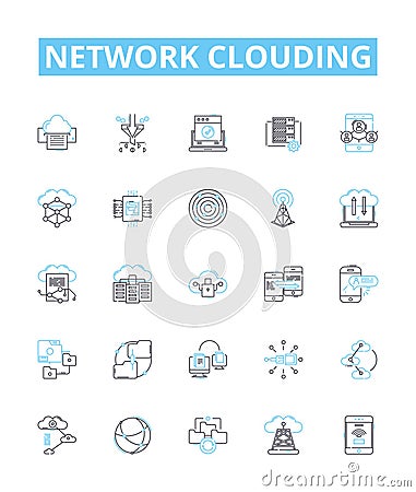 Network clouding vector line icons set. Network, Clouding, Cloud, Computing, Networking, Virtualization, Storage Vector Illustration