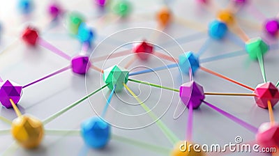 A network of colorful polygons connected by colorful thread Stock Photo
