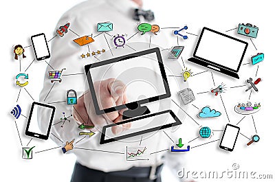 Network communication concept shown by a man Stock Photo