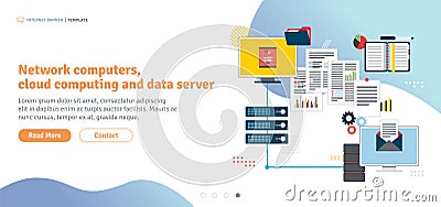 Network computers, cloud computing and data server Vector Illustration